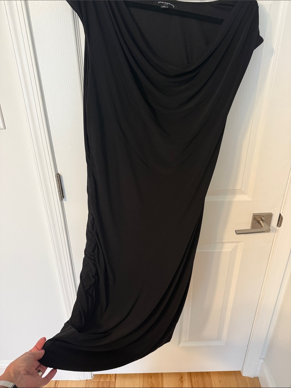 Sharagano Black Draped Cowl Neck Ruched Cocktail Dress Size 16 - Picture 7 of 12
